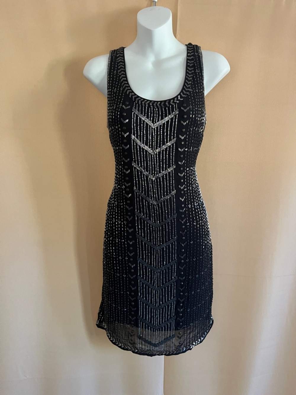 Piperlime Black Beaded Sleeveless Mini Dress